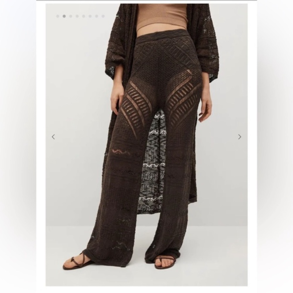 Mango Crochet Openwork Knit Palazzo Wide Leg Pants Small